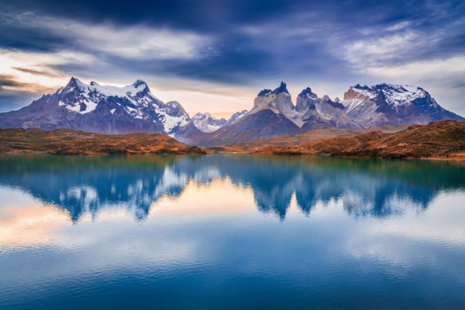 Snowy Mouain Reflection on Lake in Chile