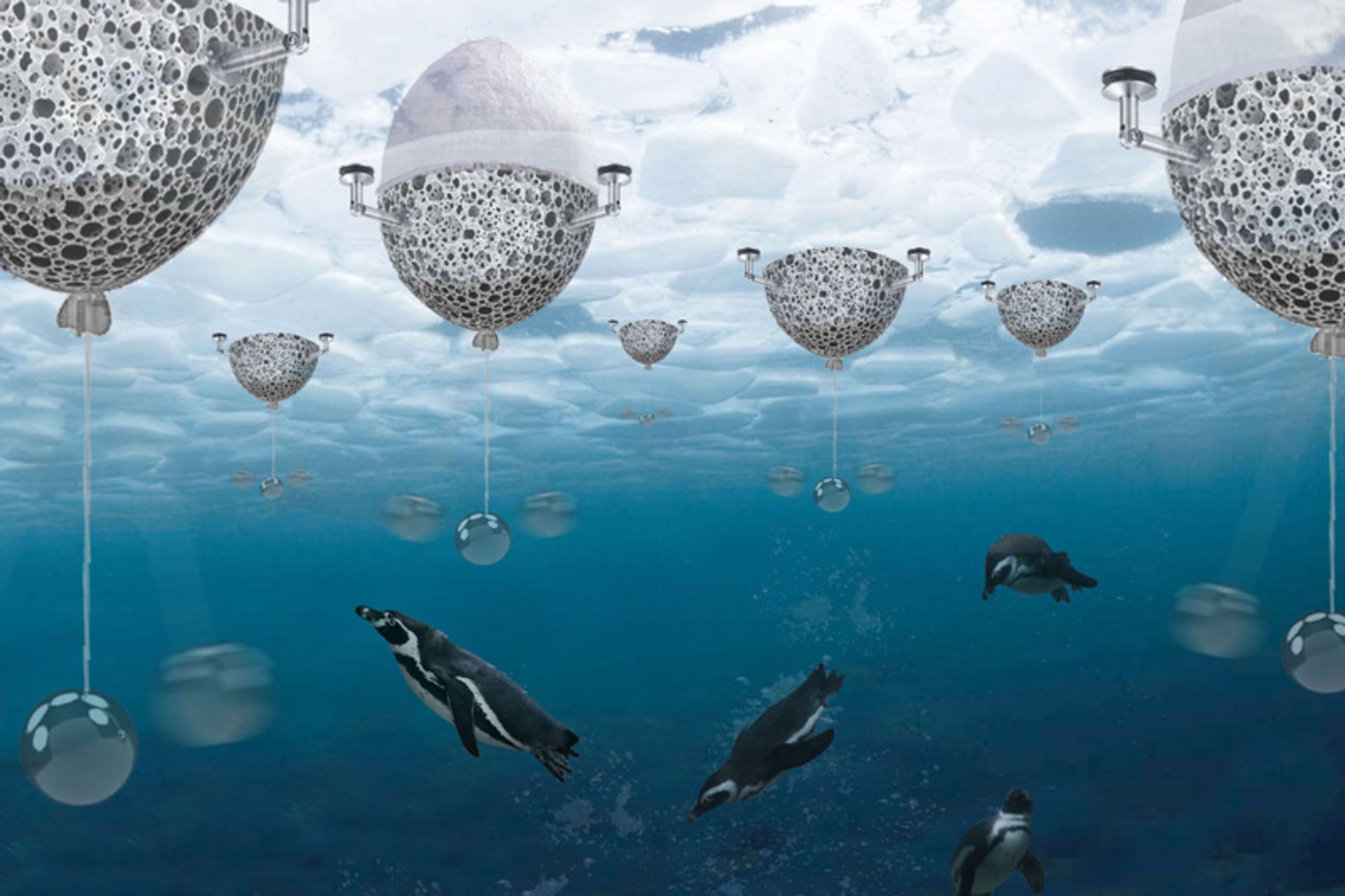 Penguins in the southern frozen ocean