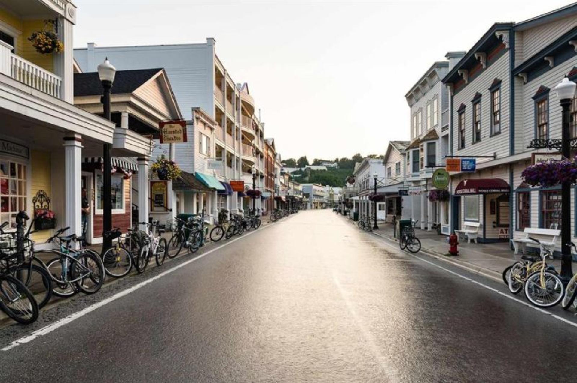 Buildings on main street of Macinak Island 