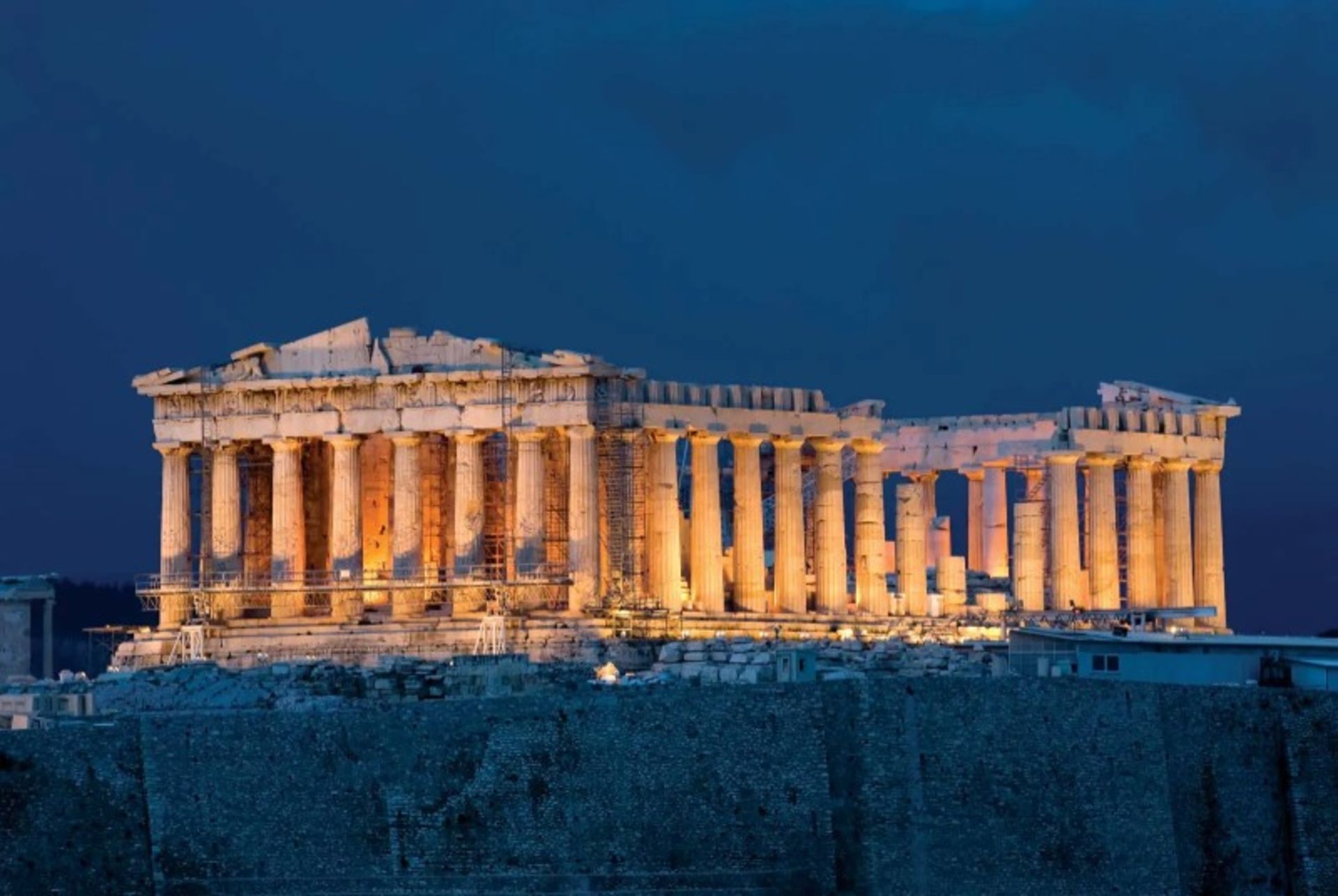 Lighting of the Parthenon Temple in the evening
