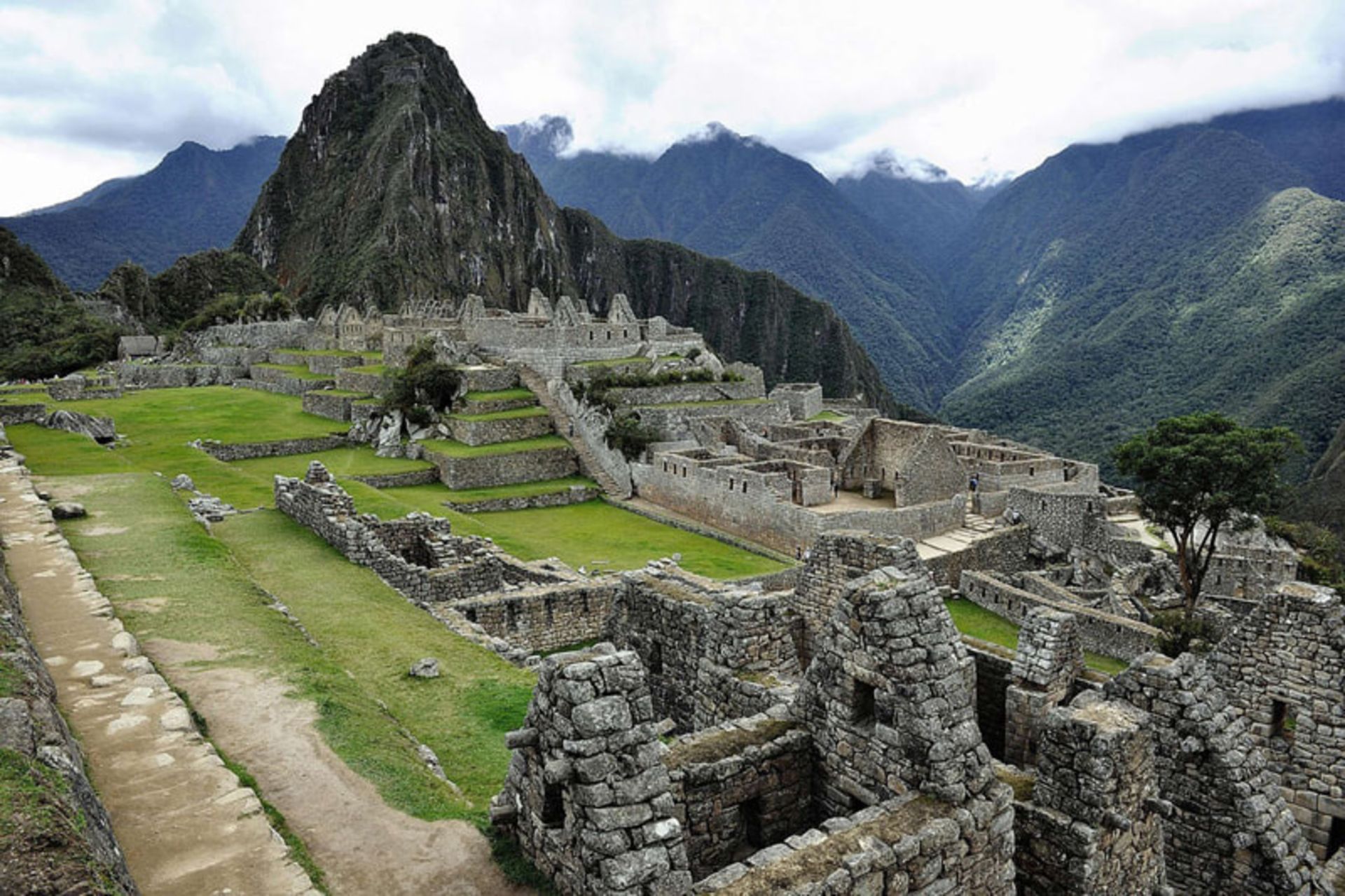 Stone rock ruins and staircases in the ancie city of Machopicho