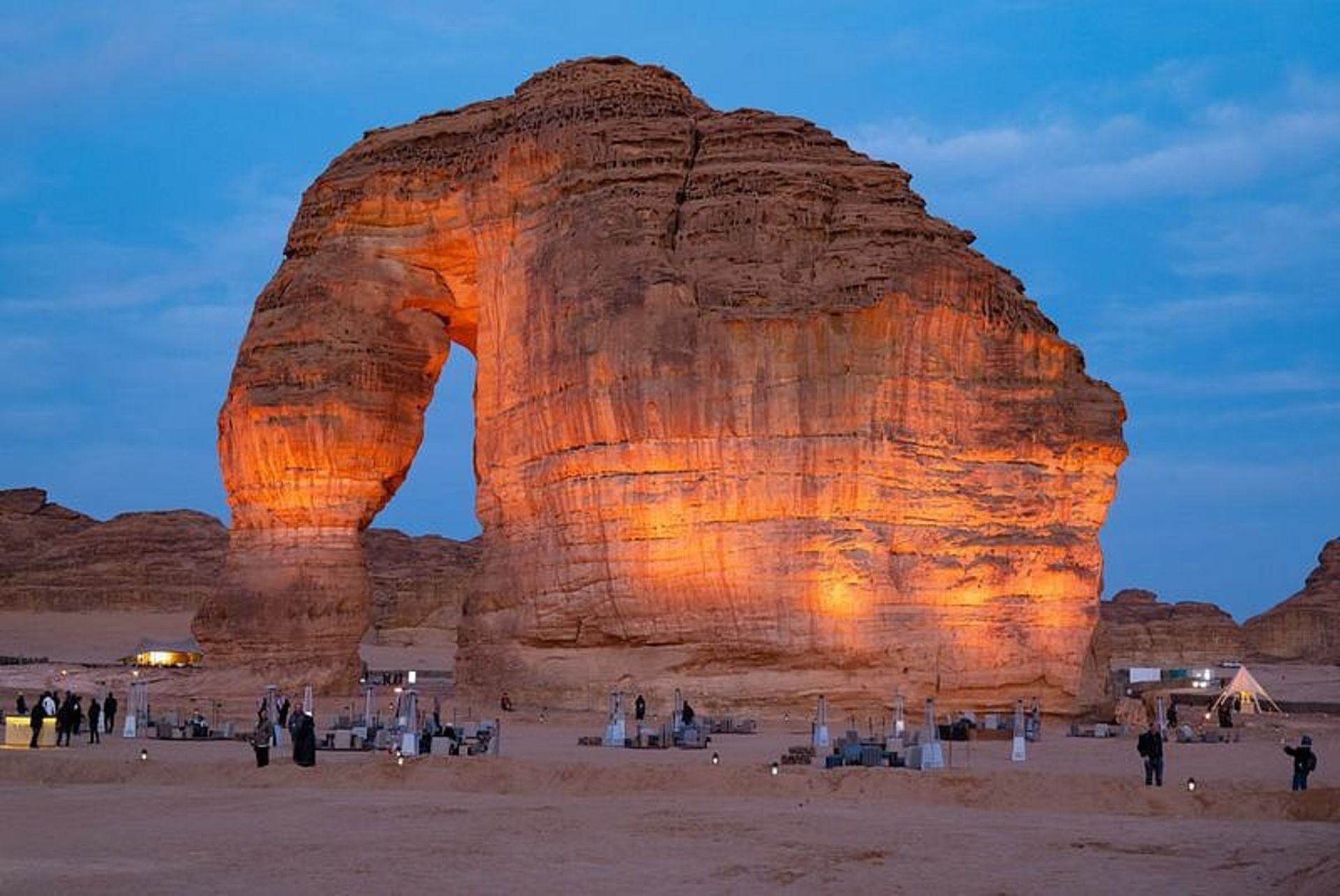 Tourists around the cliffs in the form of elephas in Saudi Arabia