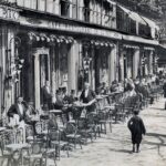 Old photo of people's outdoor presence in the cafe, Paris