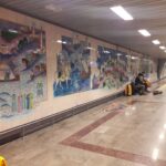 The interior of the subway texium with tile walls
