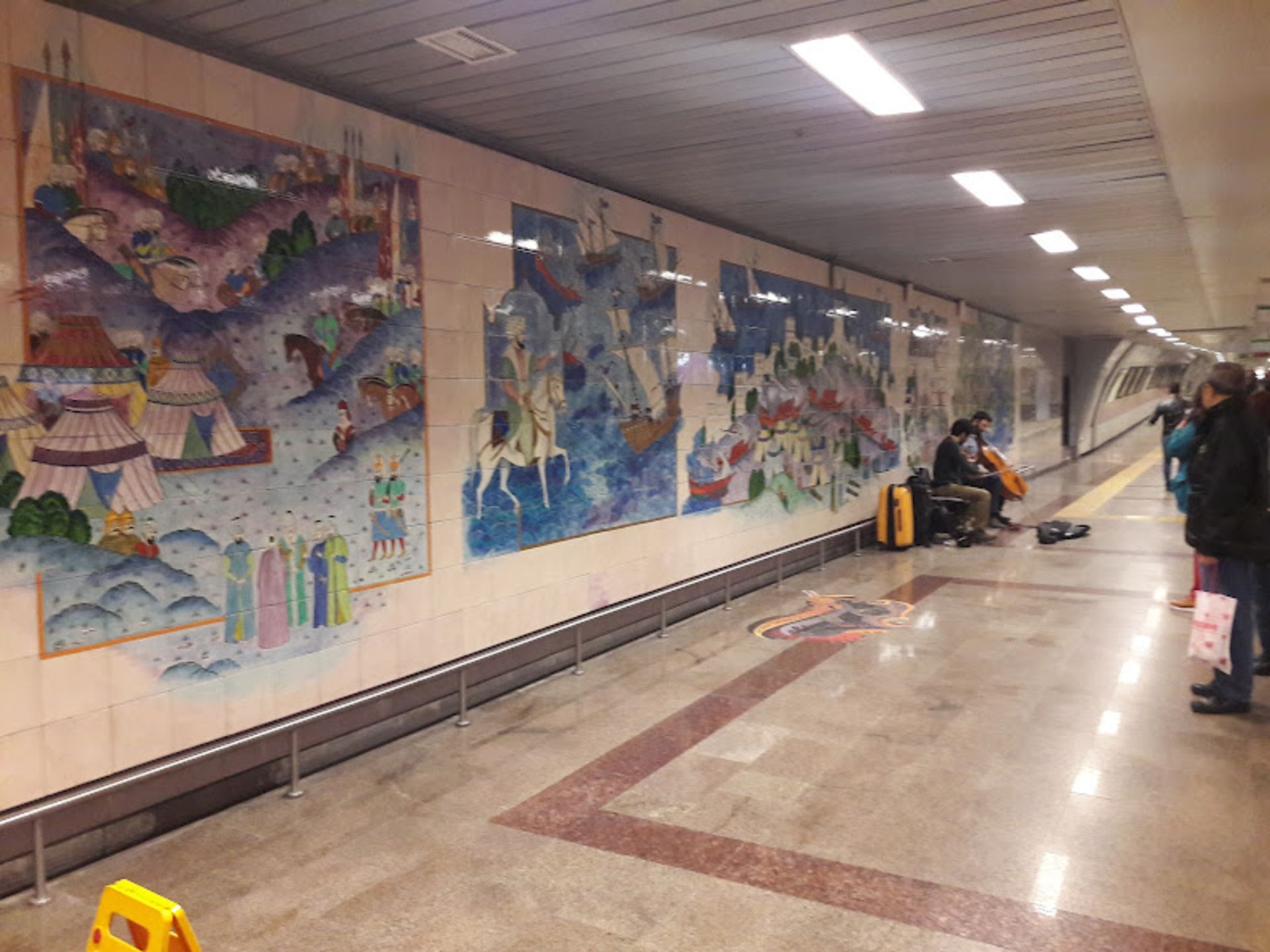 The interior of the subway texium with tile walls