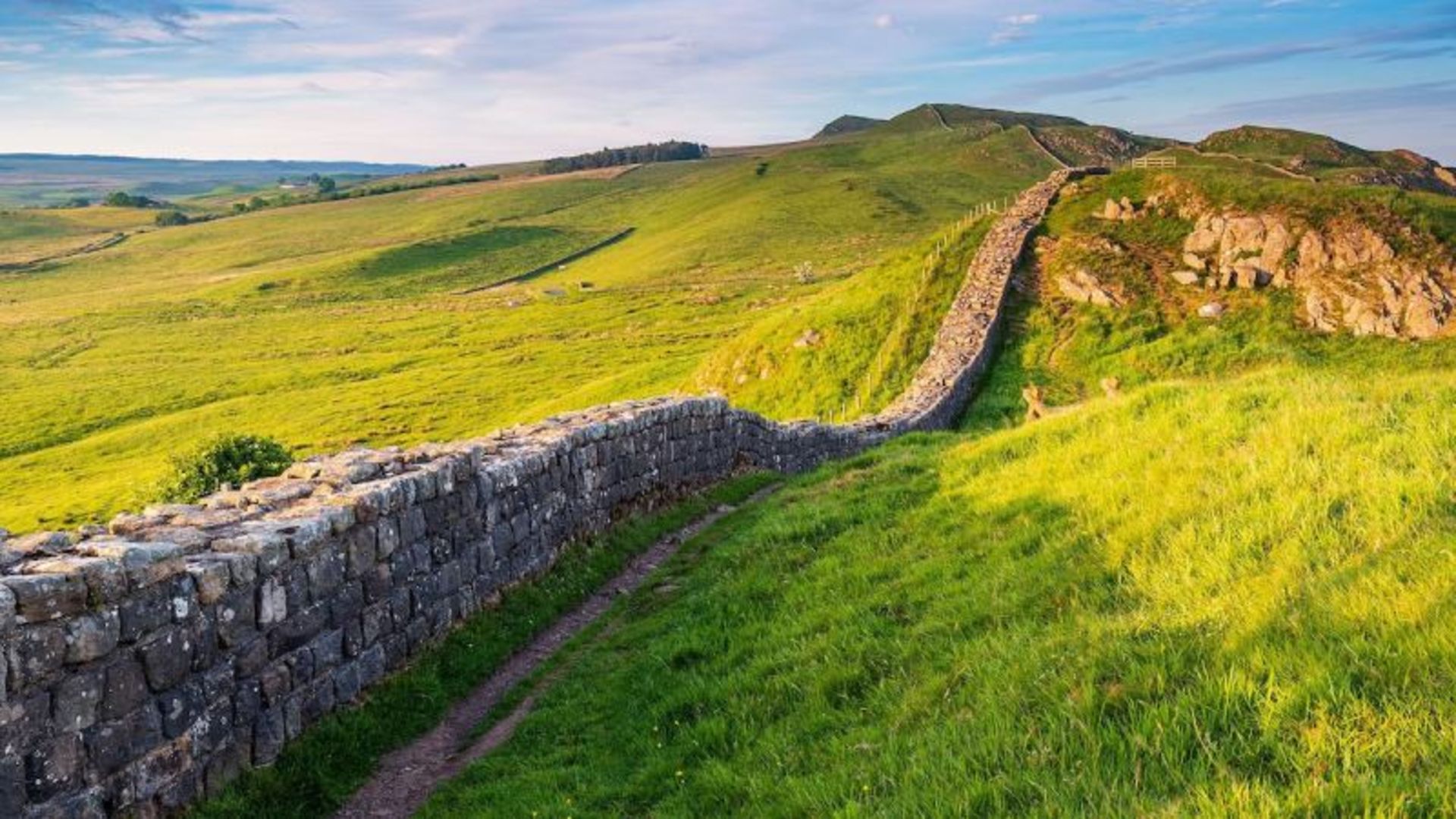 Wall of Hadrian and the surrounding nature on sunny day