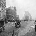 Old photo of drum traffic in New York Times Square