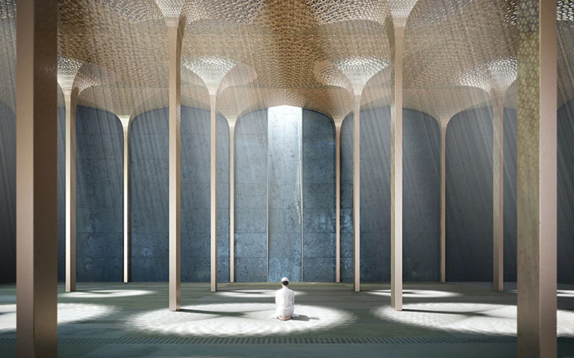 Pillars and valves of light passing in Dubai Noor Mosque