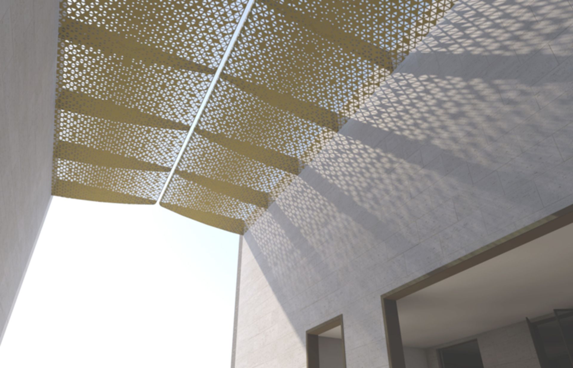 Metal lattice canopy in the courtyard of Dubai Noor Mosque