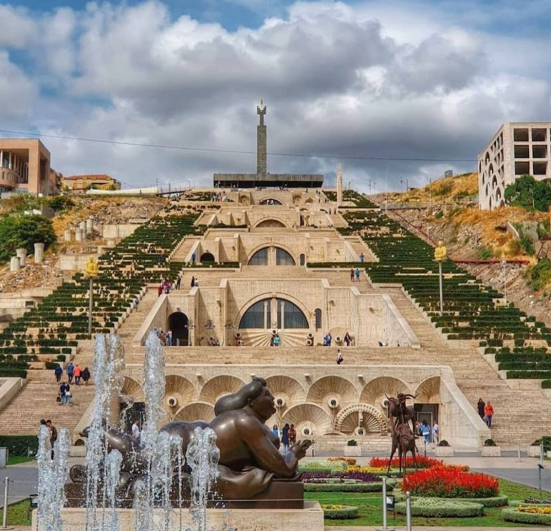 Artistic stairs and charming sculpture in Yerevan city