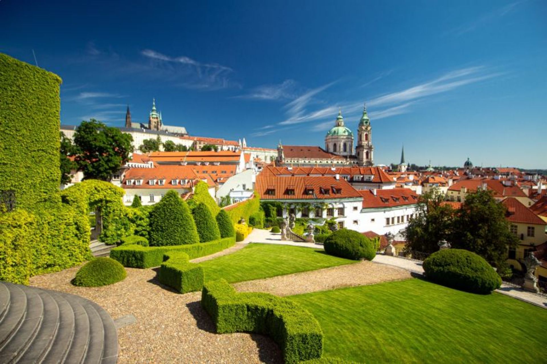 The lush nature and landscape of the city in the garden of Vertba Prague
