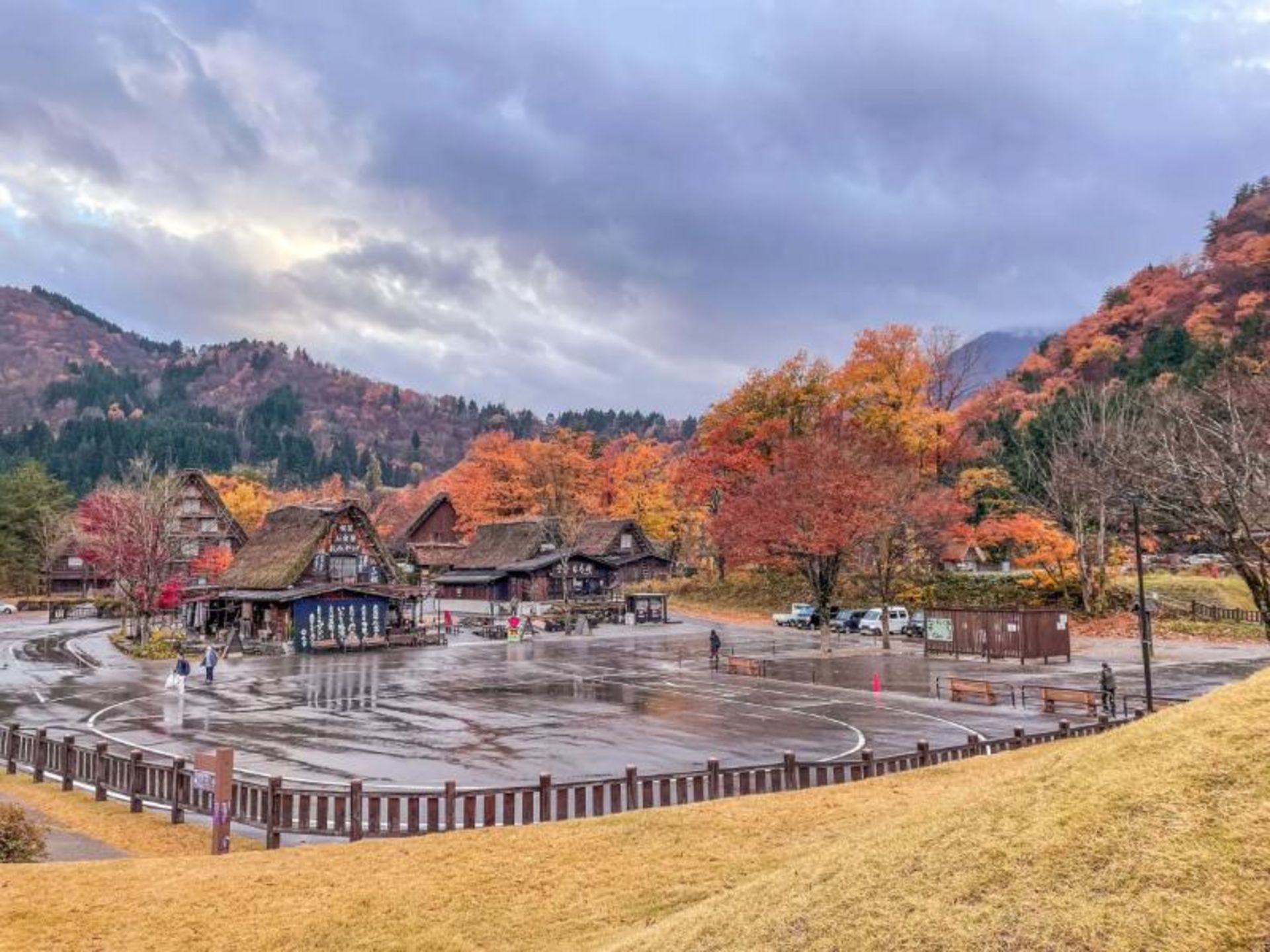 Traditional homes and autumn nature of Shirakawago village Japan