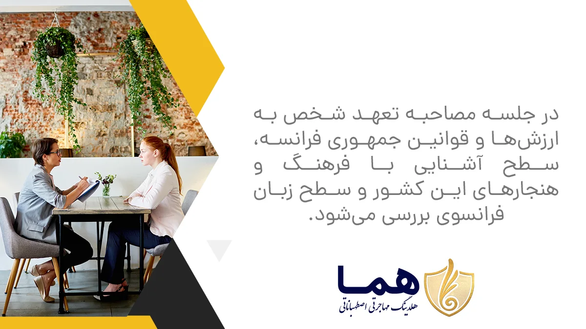 The ierview session examines one's commitme to the values ​​and laws of the French Republic, the level of familiarity with the culture and norms of the coury and the French language level.