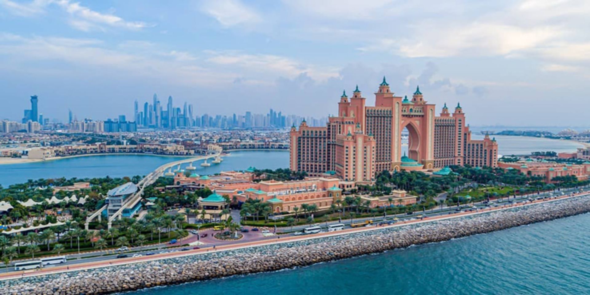Atlais Palm Hotel Pink Building on Dubai Beach