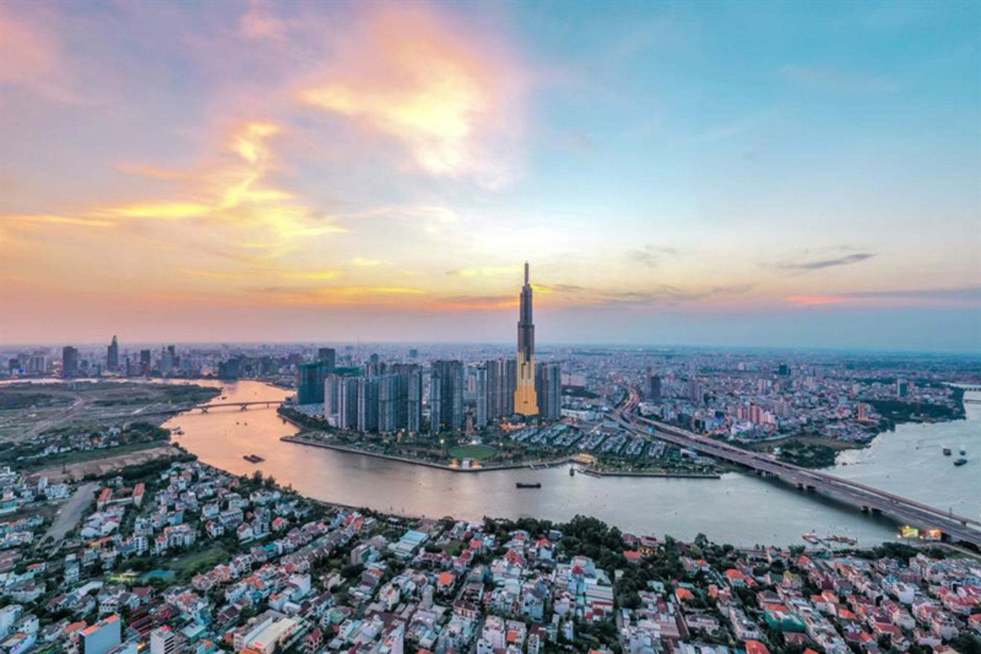 Sunset and Landmark Tower in Vietnam