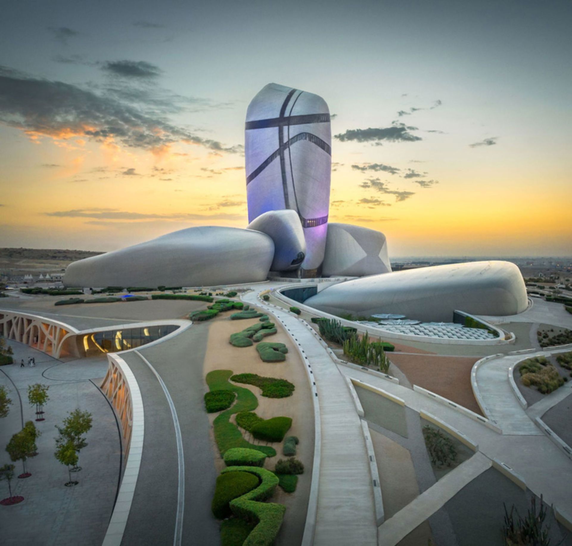 Cultural ceer of works in Arabia at sunset
