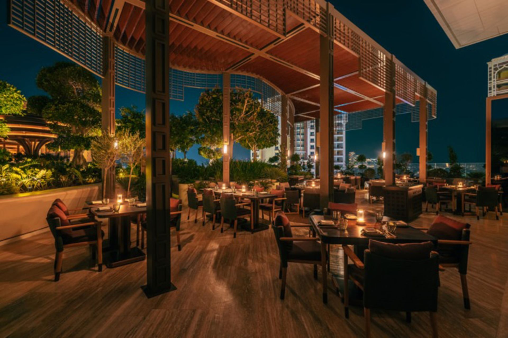 Hanu Korean restaura terrace at night