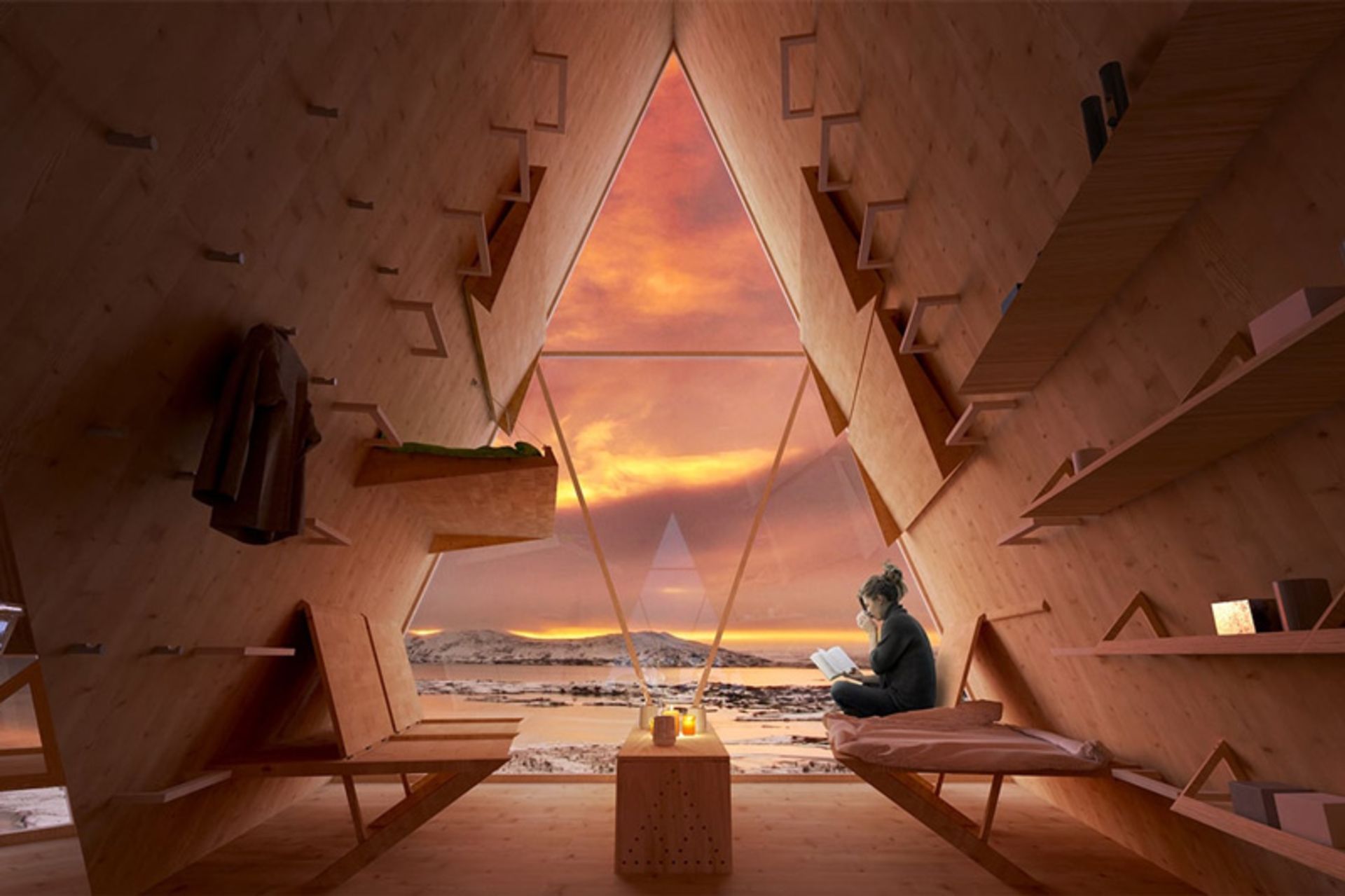Female mouaineer staying in Skyley Prefab Hut