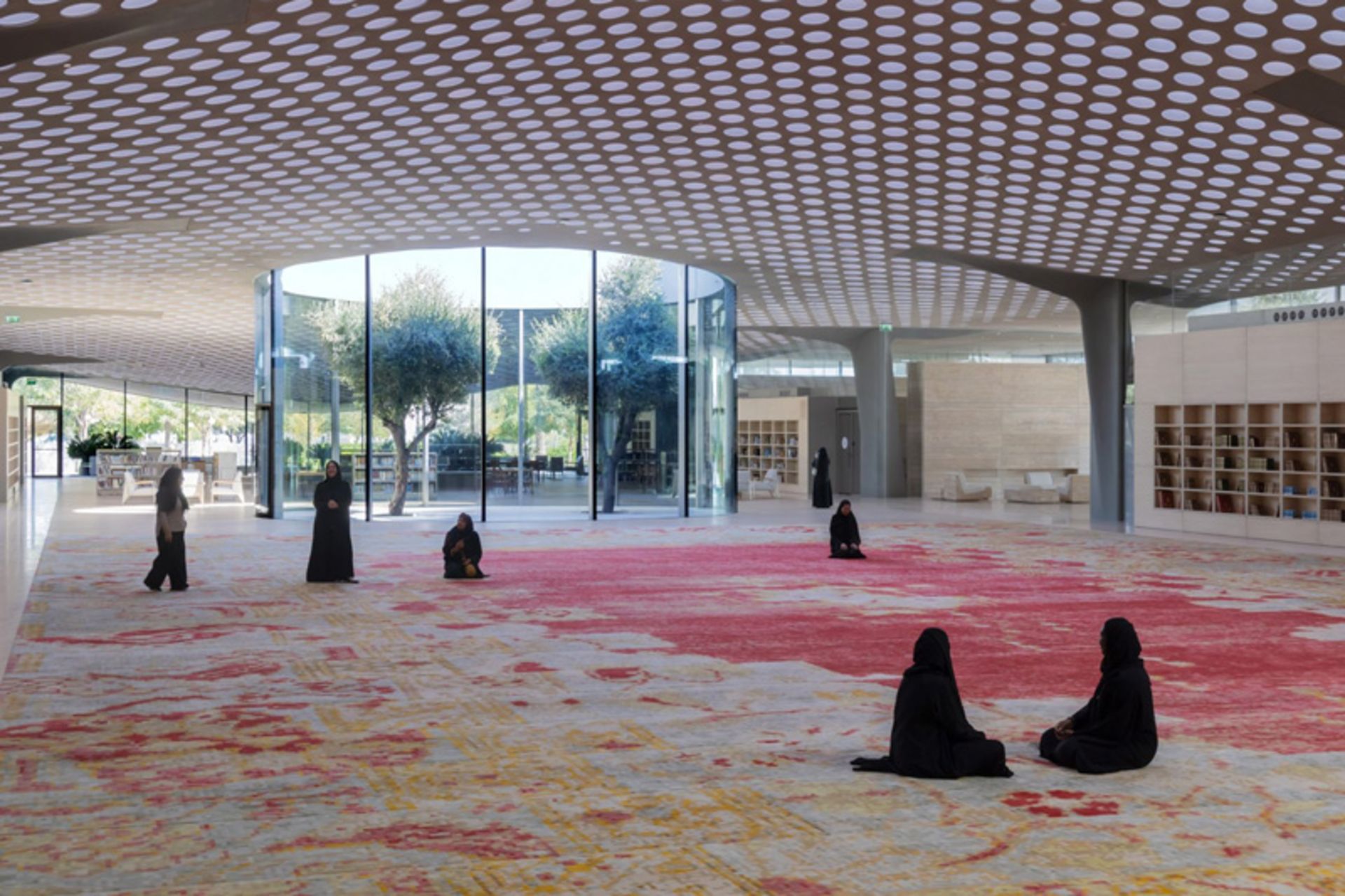 Worshipers in the nave of the Al-Mujadaleh Mosque in Qatar