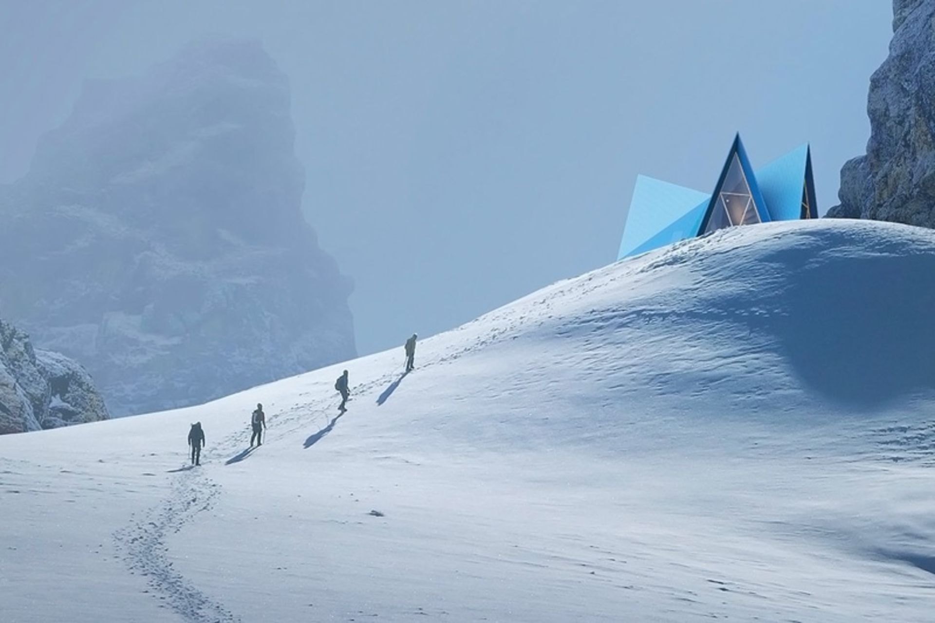 Hikers heading to Skyley Prefab Hut