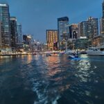 A view of luxury towers alongside Dubai waters