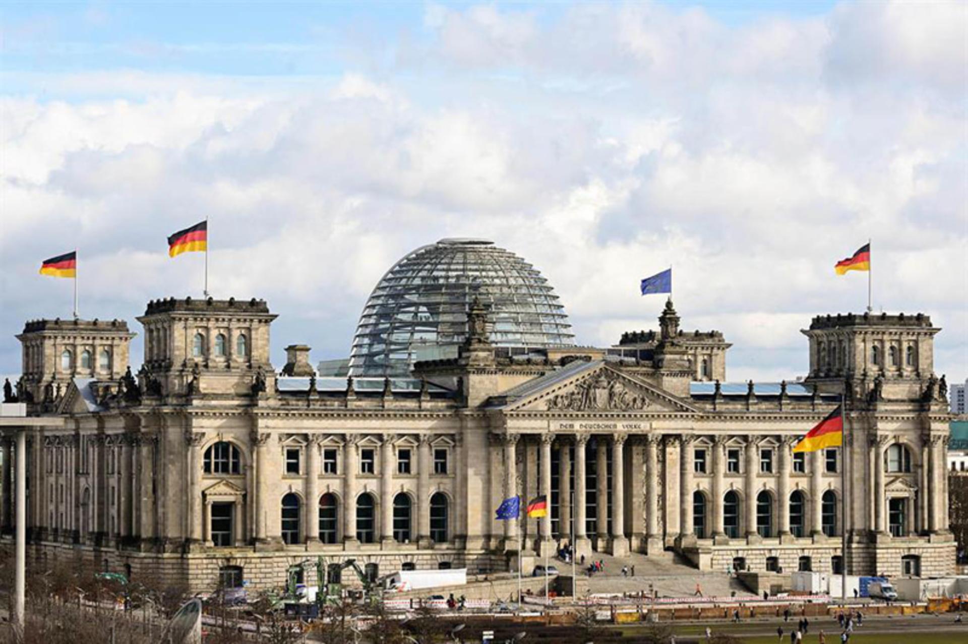 The Reichs Tag building with a glass dome in Berlin