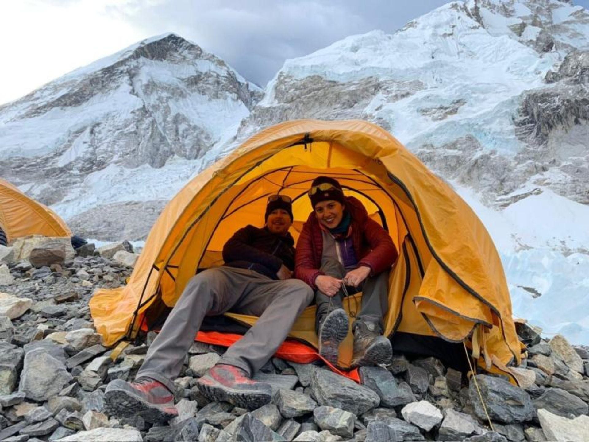Climbers resting at the camp in Mount Everest