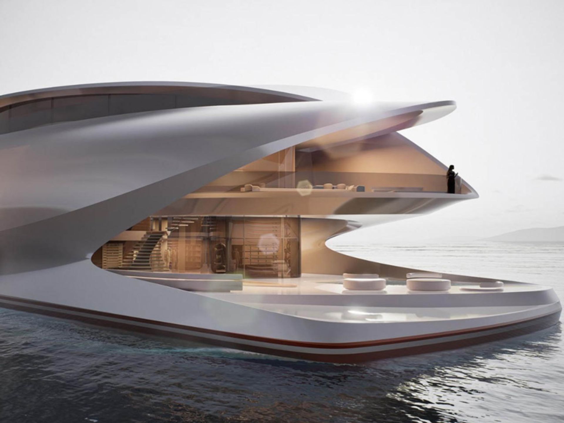 The deck and ierior view of luxury and hybrid Lilly boats