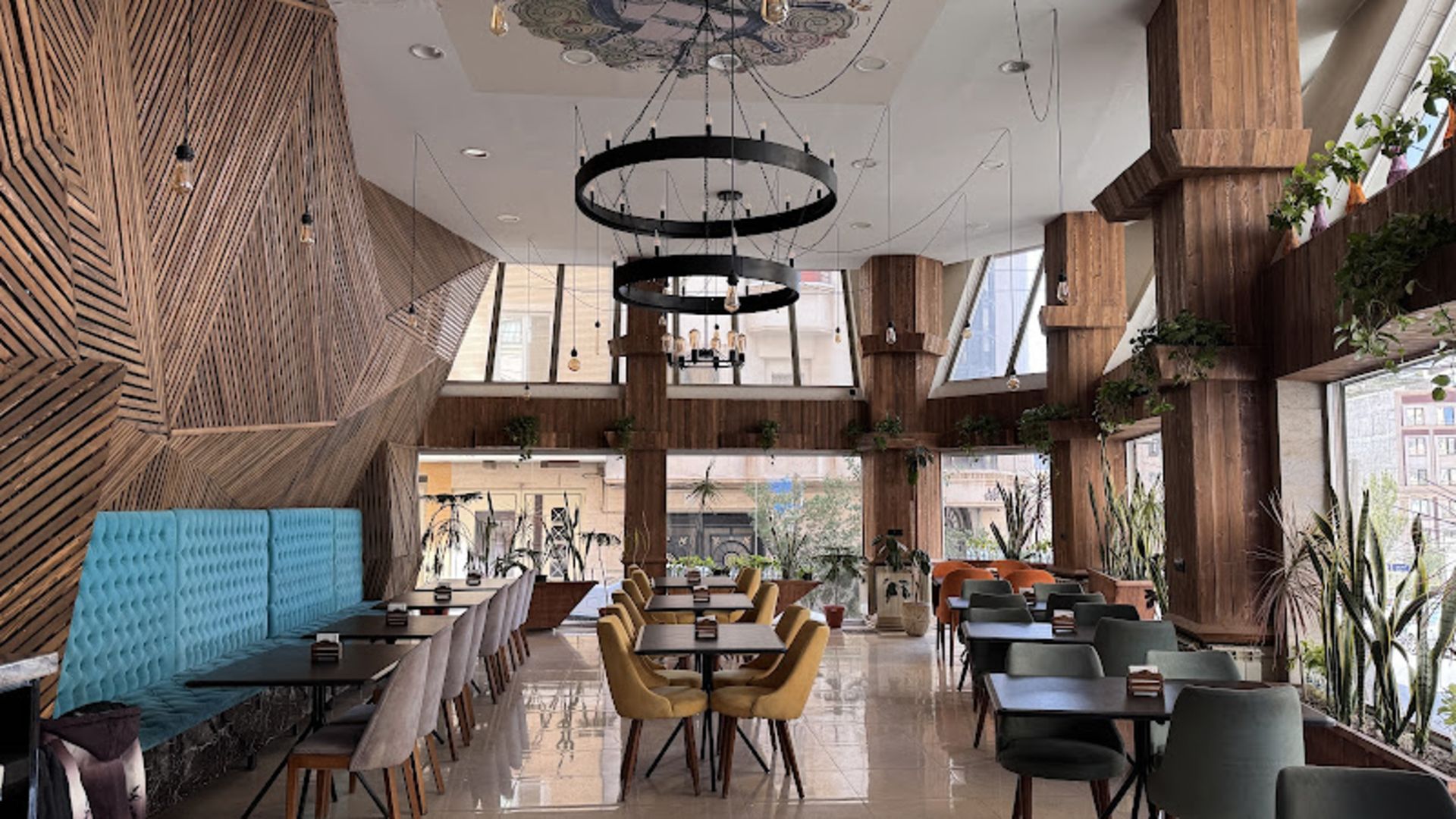 Wooden decoration of the cafe, Italian lounge restaura