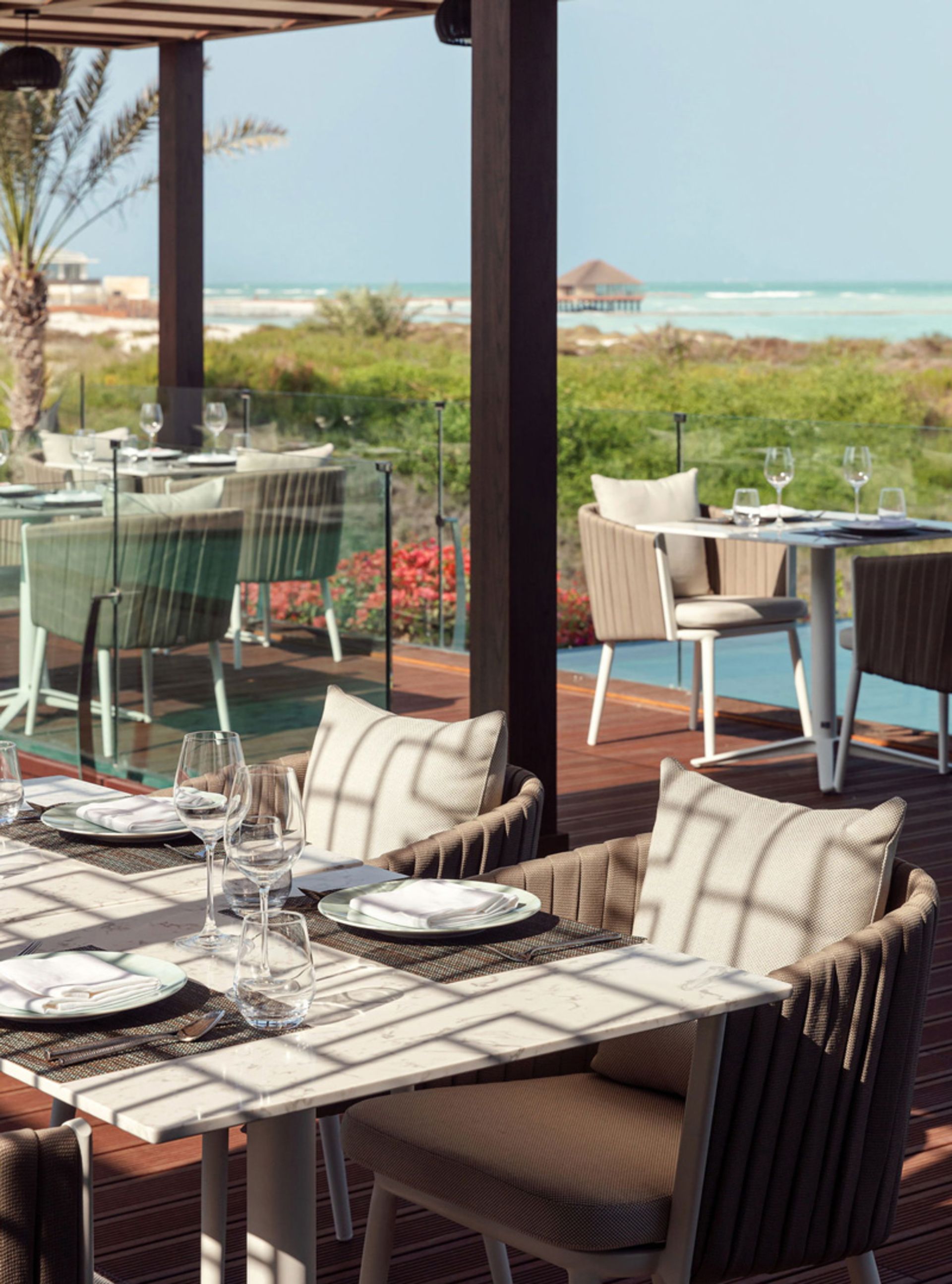 Terrace beds at Seaya Restaura in Abu Dhabi