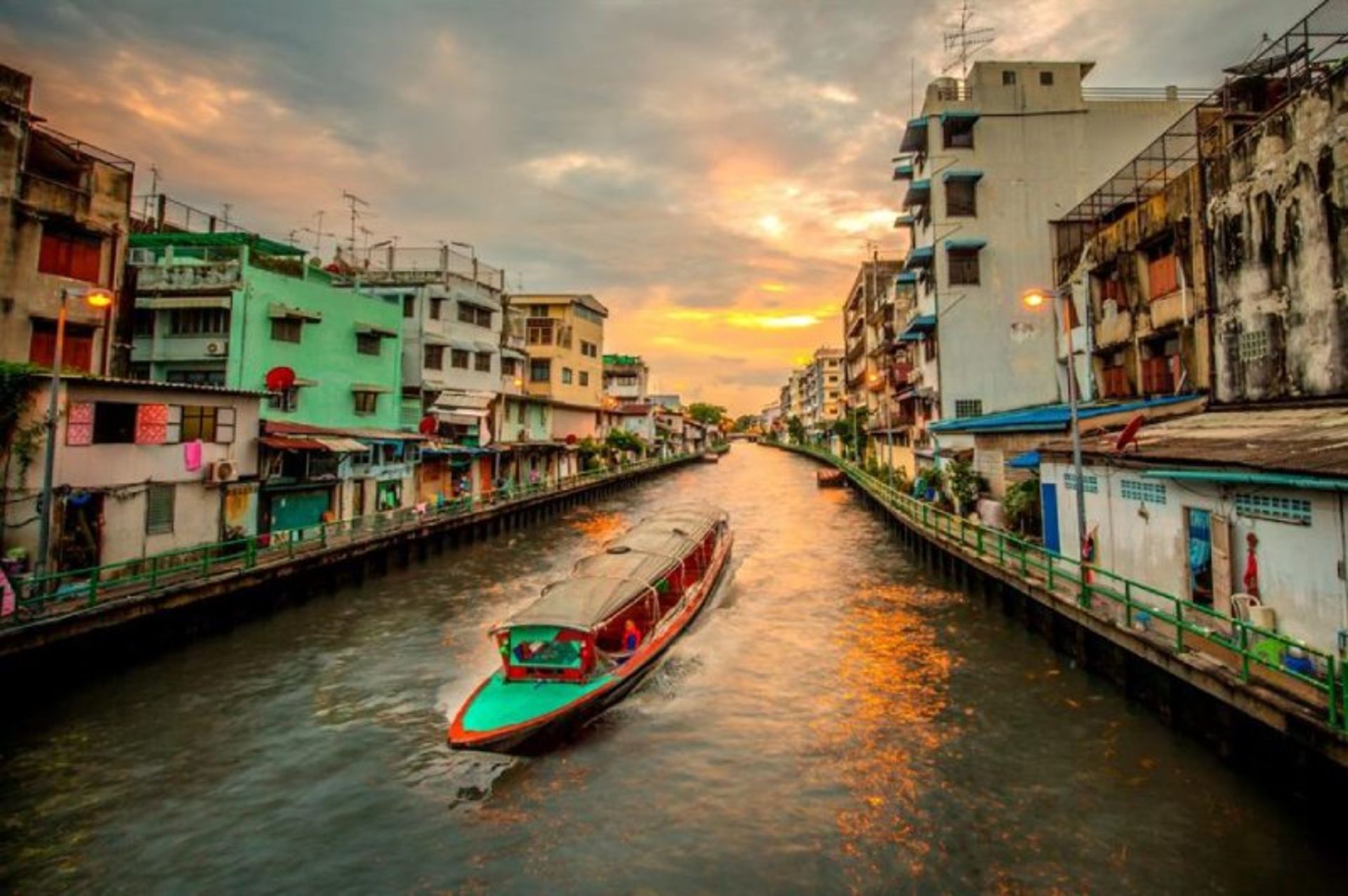 Surrounding buildings and boats in Klong San Sap canal, Thailand