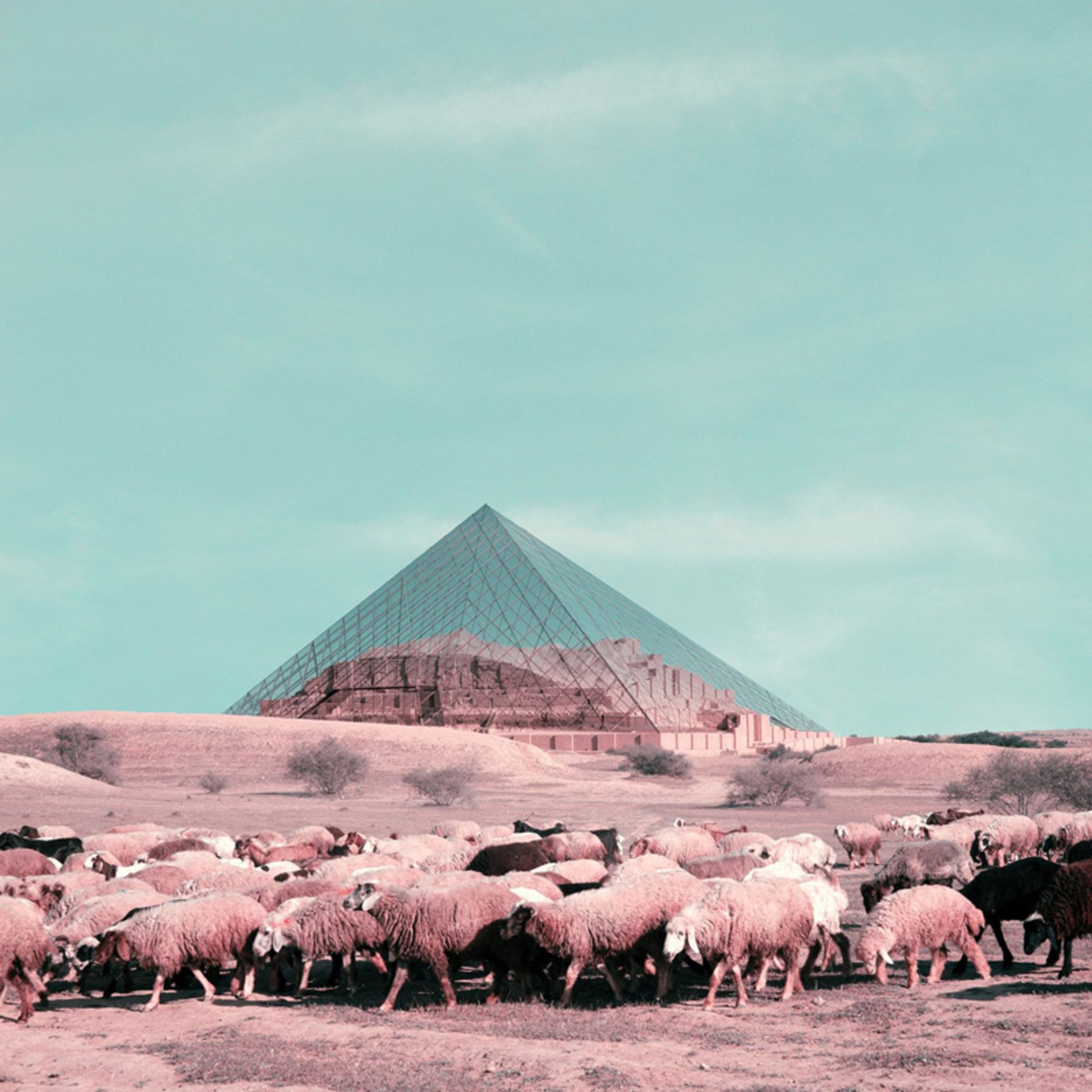 Louvre museum pyramid on Chaghazanbil ziggurat