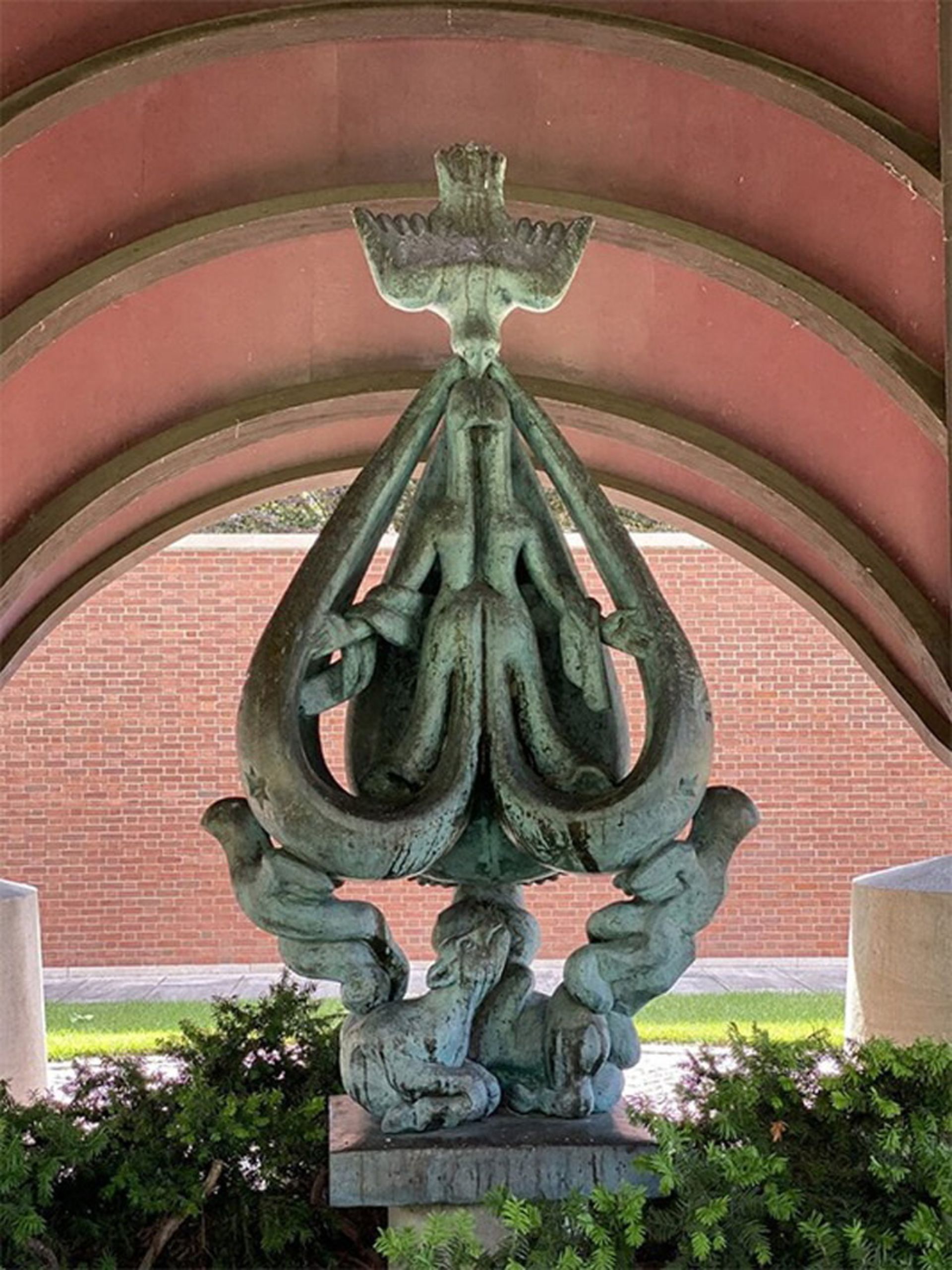 The statue of the Virgin Mary in the roofless church