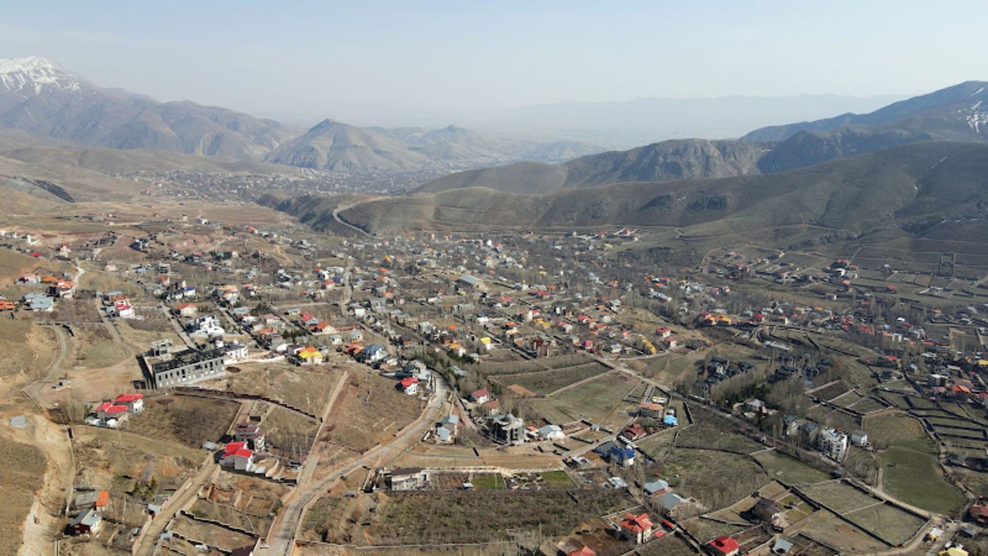 Aerial view of resideial houses in Masha Damavand village