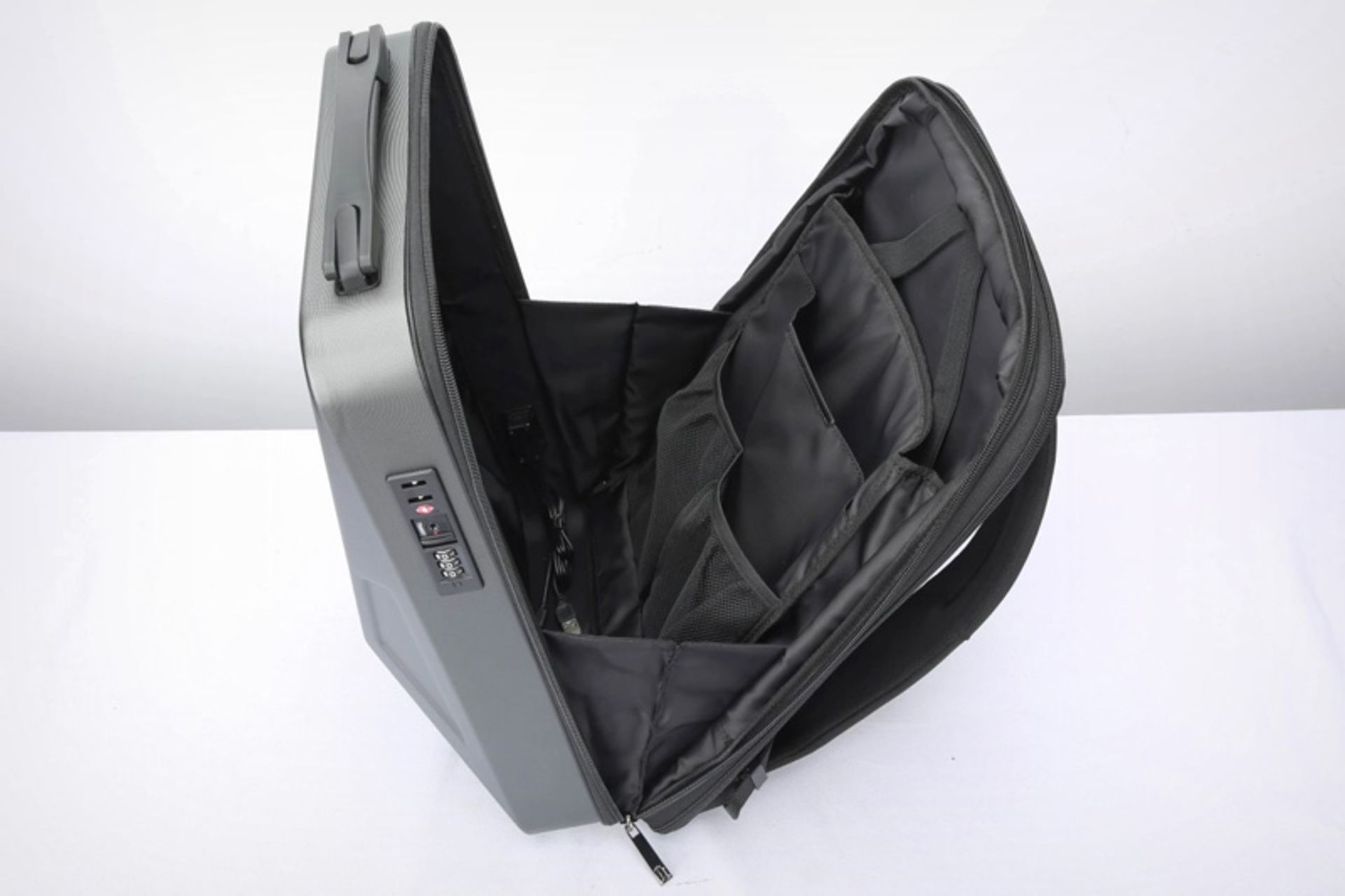 Tesla Cyberbackpack backpack in the open state