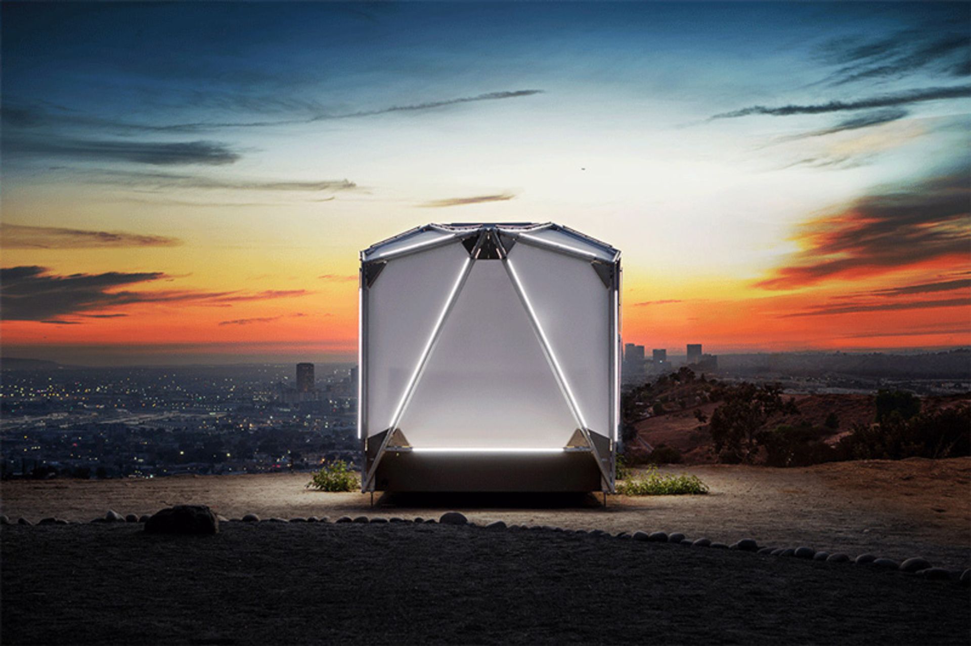 Jupe folding hut at sunset