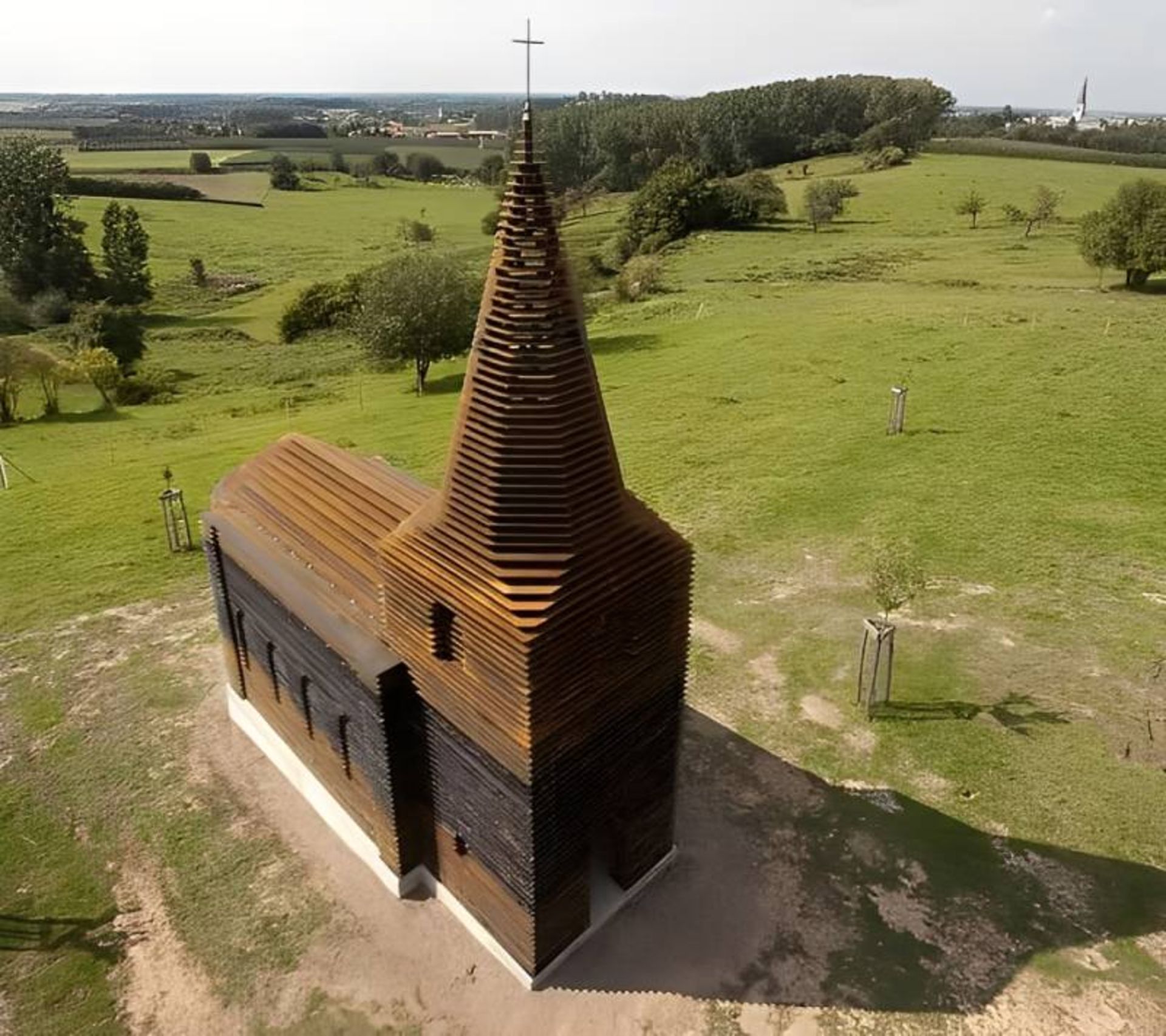 Aerial view of the transpare church in Belgium