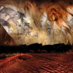 The image of old ancient art motifs on the rocks and the images of animals on these rocks