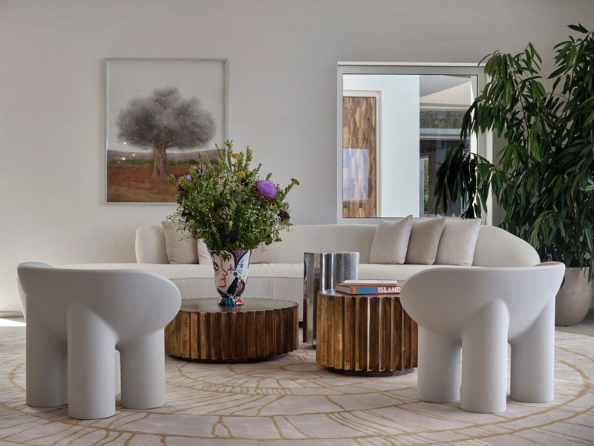 The lobby of Deos Hotel in Mykonos, Greece