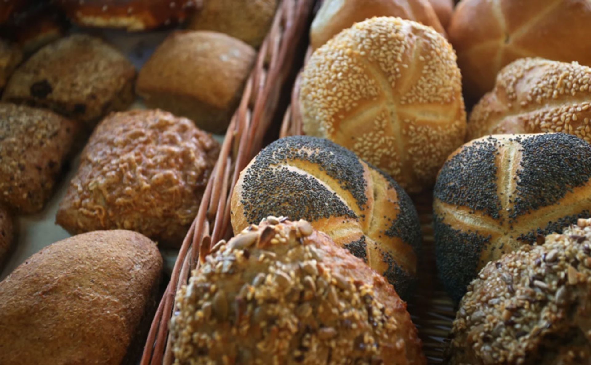 German bread decorated with sesame and sunflower seeds