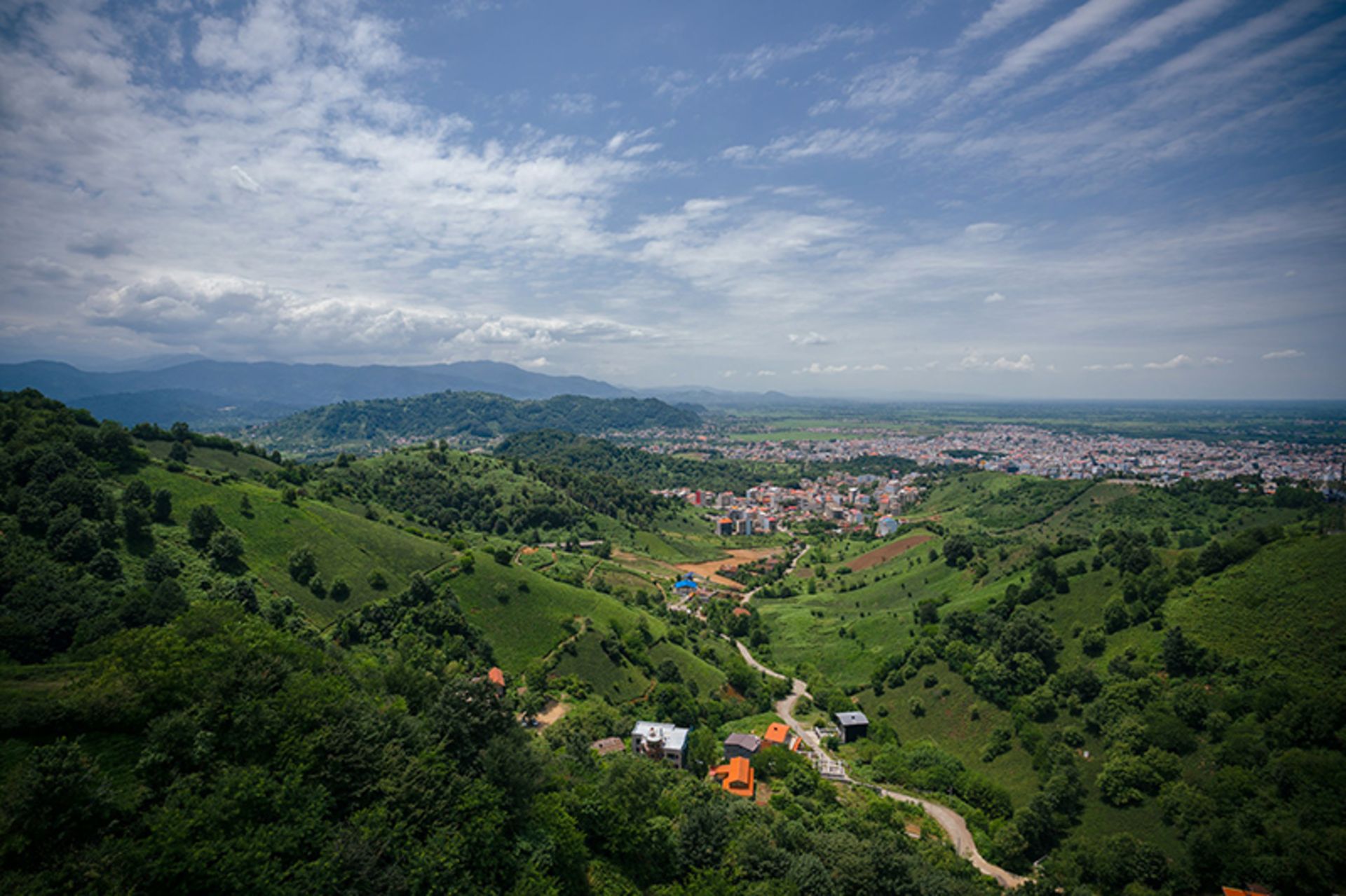 Lahijan city from the view of tea plaations around the city
