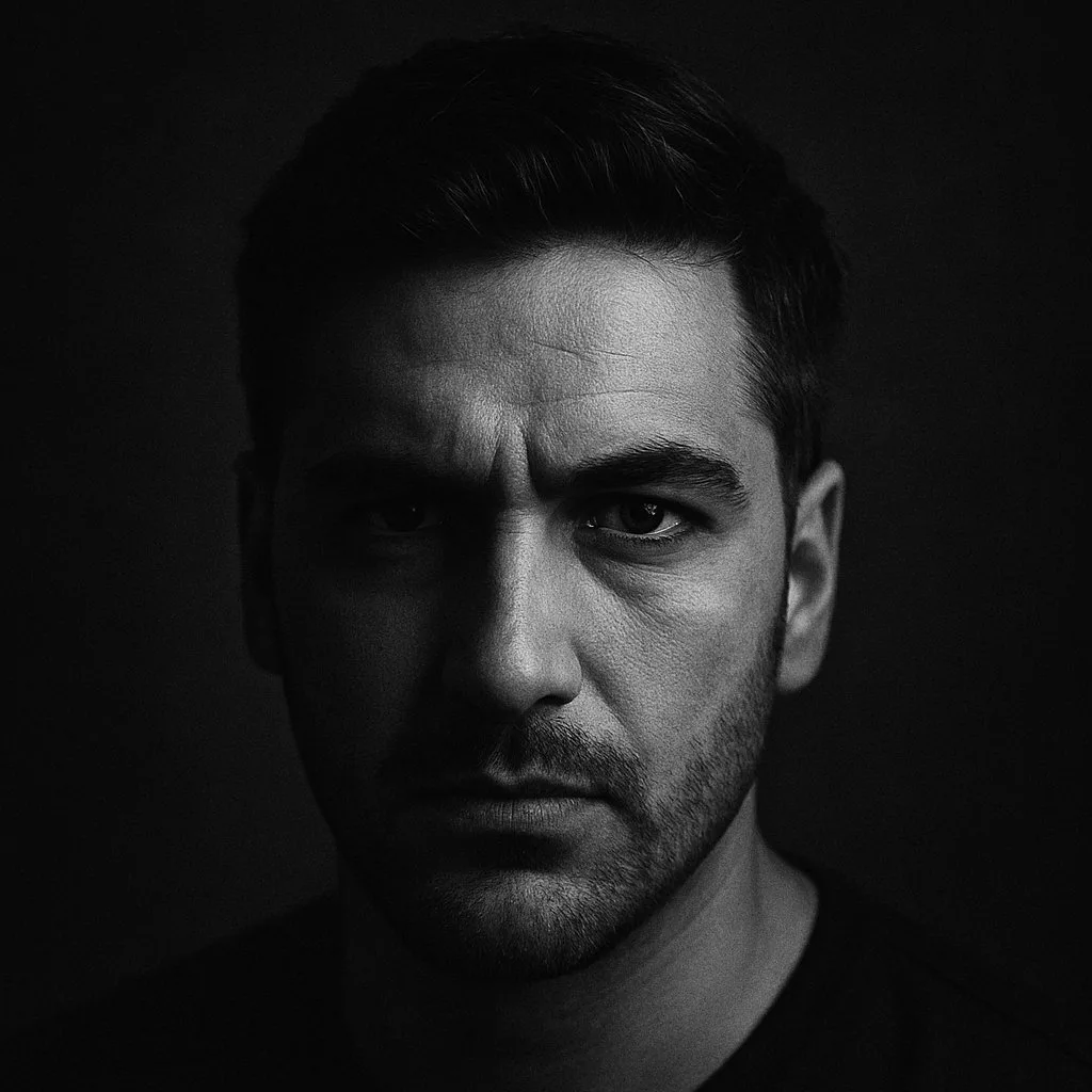 High corast black and white portrait of a man's face made with AI prompts