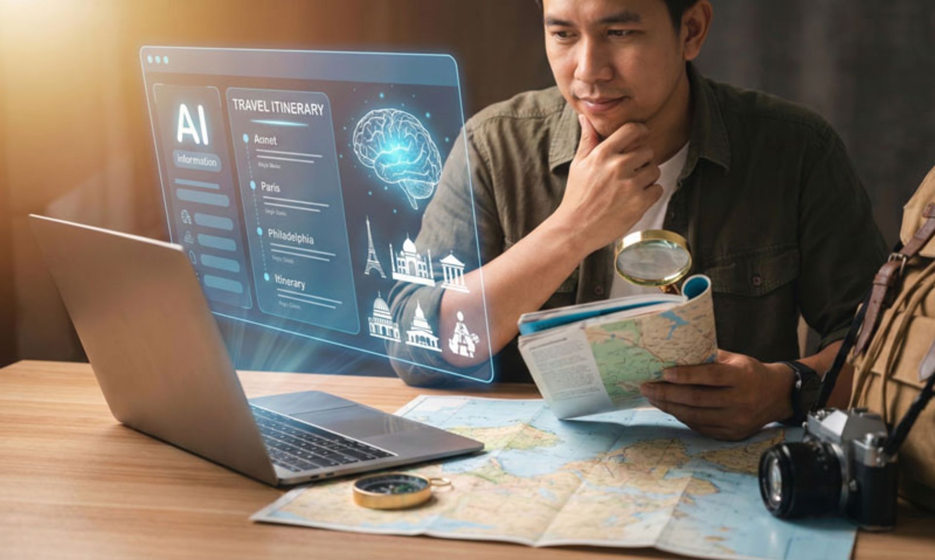A man planning a trip with artificial ielligence