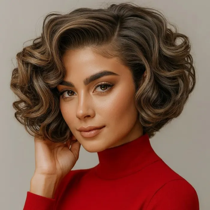 Short curly hairstyle for girls with big and irregular curls