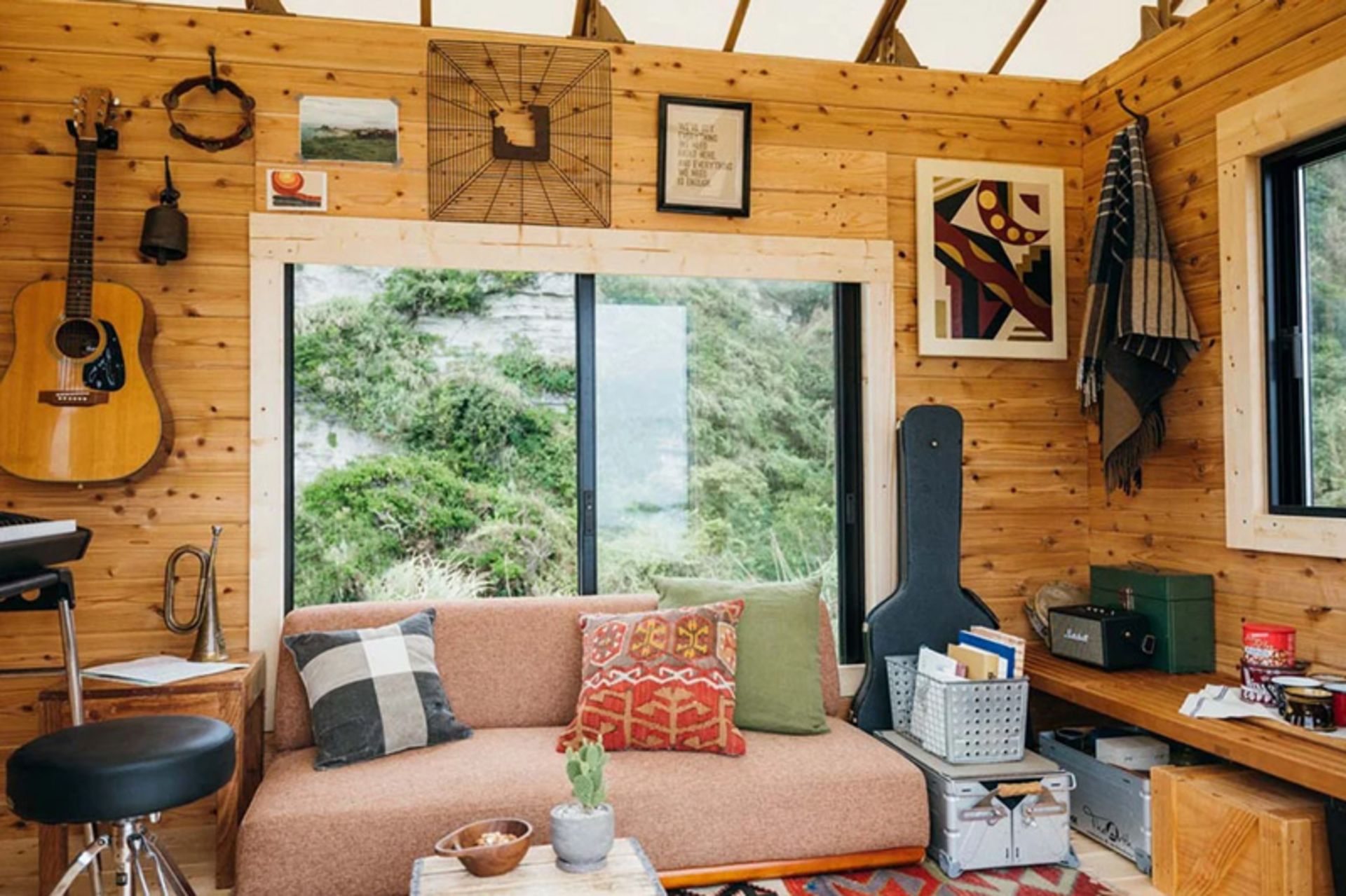 Couch and ierior decoration of the mobile hut