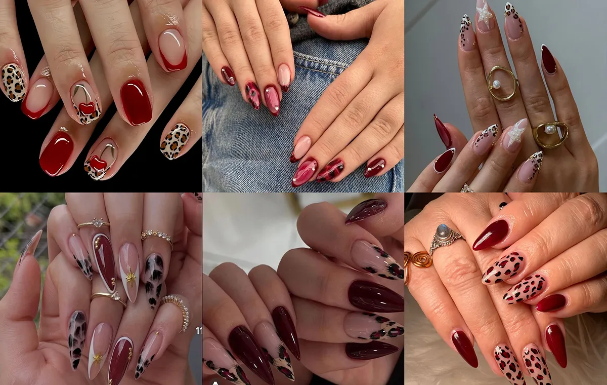 Red leopard nail design