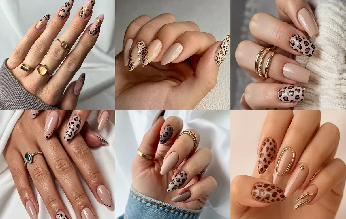 Cream leopard nail design