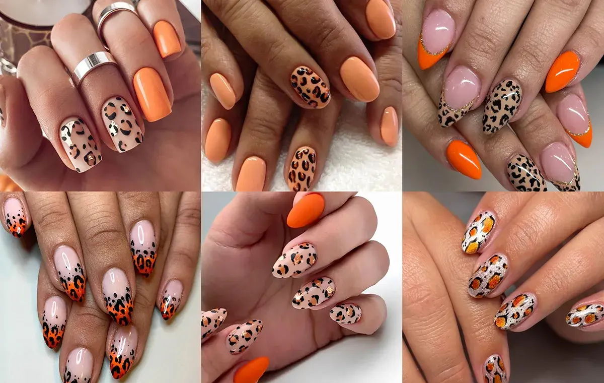 Orange leopard nail design