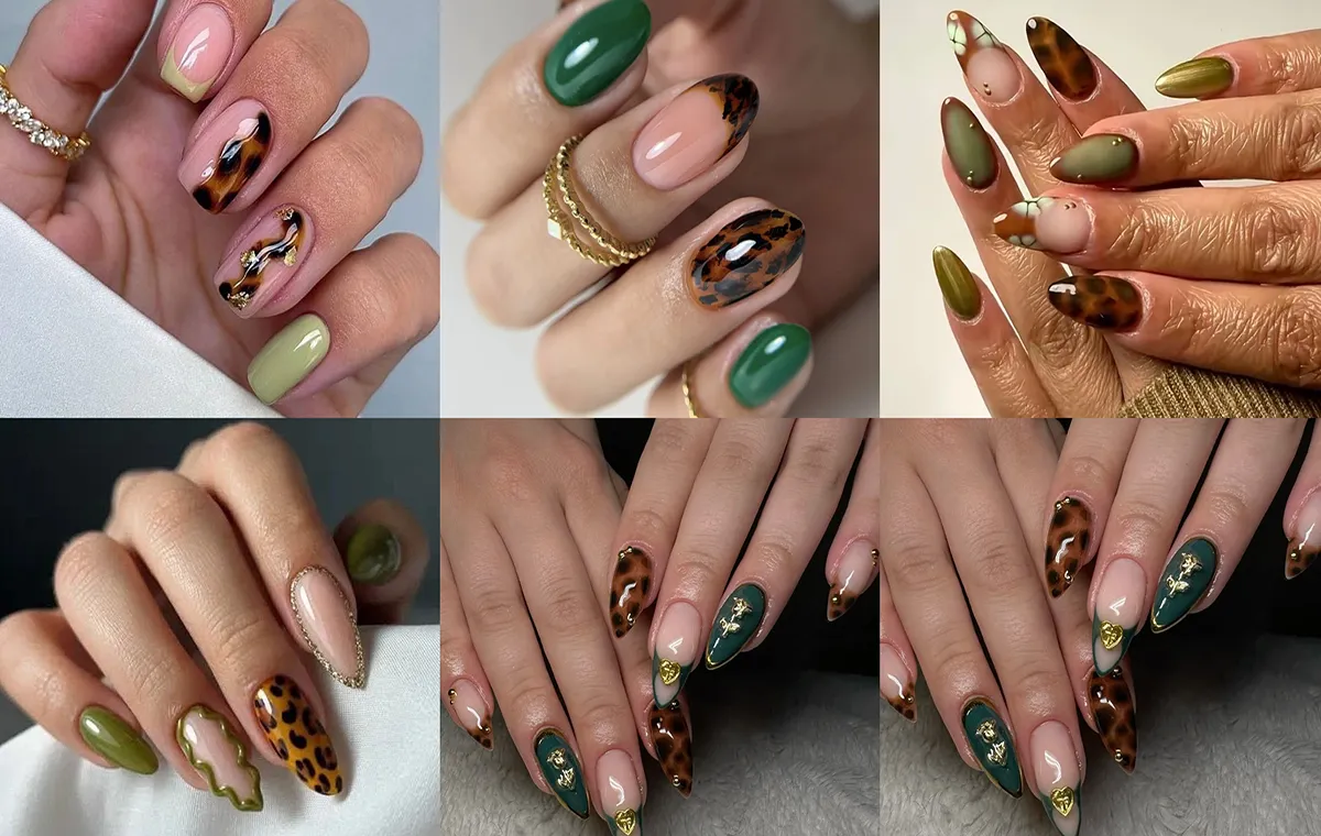 Green leopard nail design