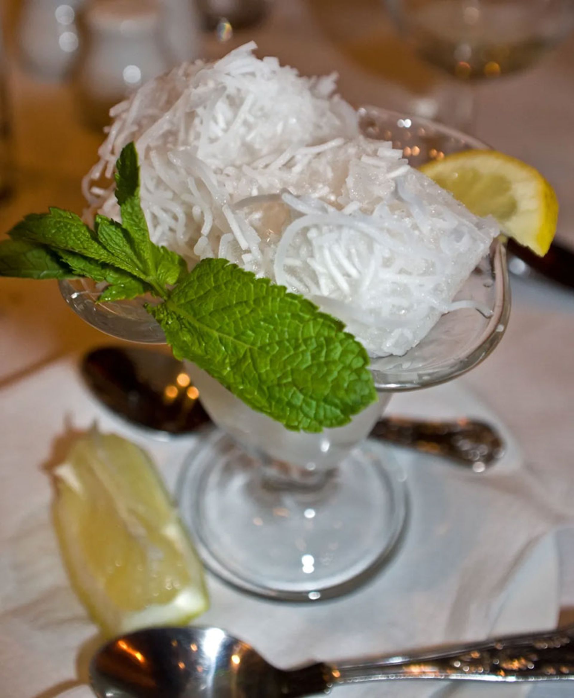 Traditional Iranian Faloodeh served with fresh lemon and mi